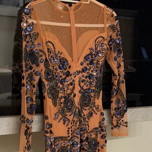 ASOS nude  Dress with Blue Embellishments